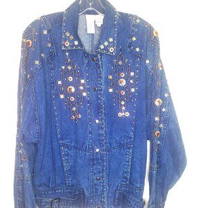 Cache Vintage Blue Denim Embellished Jacket Size 12